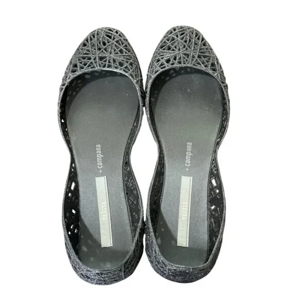 Melissa + Campana Black Jelly Flats Womens Size 7 - Picture 3 of 10